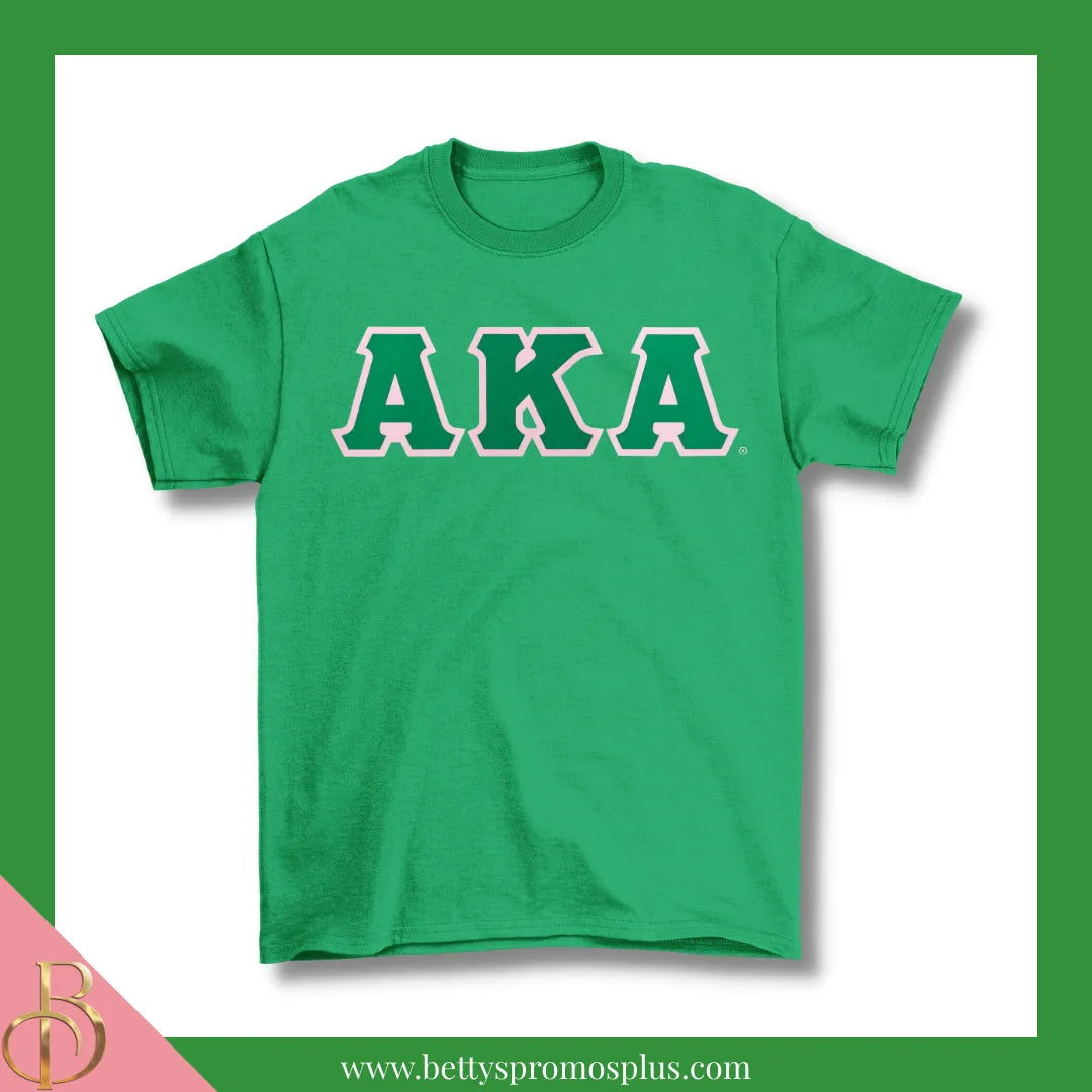 Alpha Kappa Alpha AKA Double Stitched Appliqué Embroidered Line T-Shirt-Green-Small-Alpha Kappa Alpha Paraphernalia-Alpha Kappa Alpha T-Shirts-Betty's Promos Plus