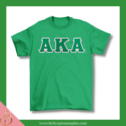 Alpha Kappa Alpha AKA Double Stitched Appliqué Embroidered Line T-Shirt-Green-Small-Alpha Kappa Alpha Paraphernalia-Alpha Kappa Alpha T-Shirts-Betty's Promos Plus