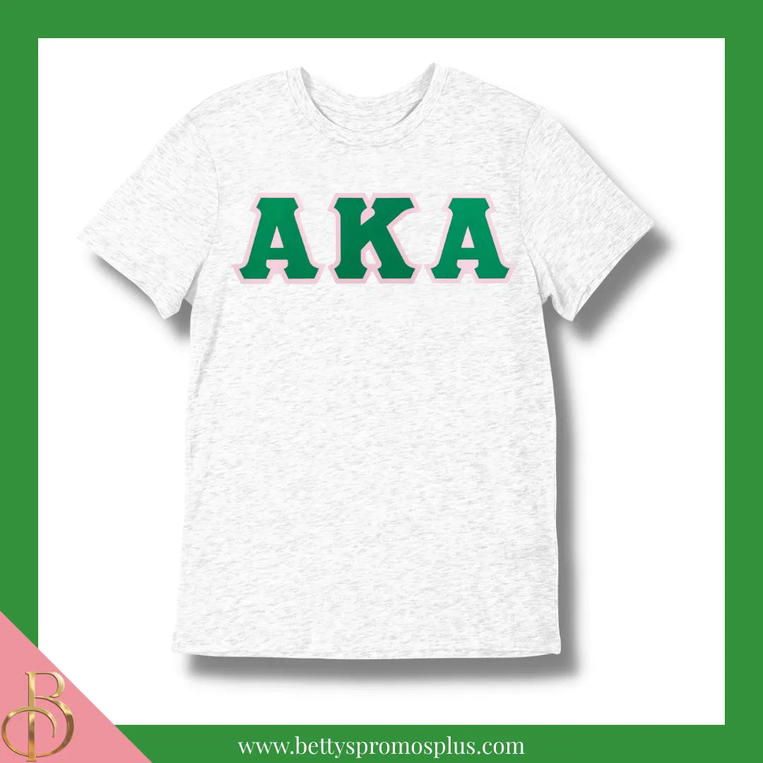 Alpha Kappa Alpha AKA Double Stitched Appliqué Embroidered Line T-Shirt-Heather Gray-Small-Alpha Kappa Alpha Paraphernalia-Alpha Kappa Alpha T-Shirts-Betty's Promos Plus