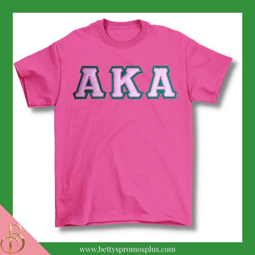 Alpha Kappa Alpha AKA Double Stitched Appliqué Embroidered Line T-Shirt-Hot Pink-Small-Alpha Kappa Alpha Paraphernalia-Alpha Kappa Alpha T-Shirts-Betty's Promos Plus