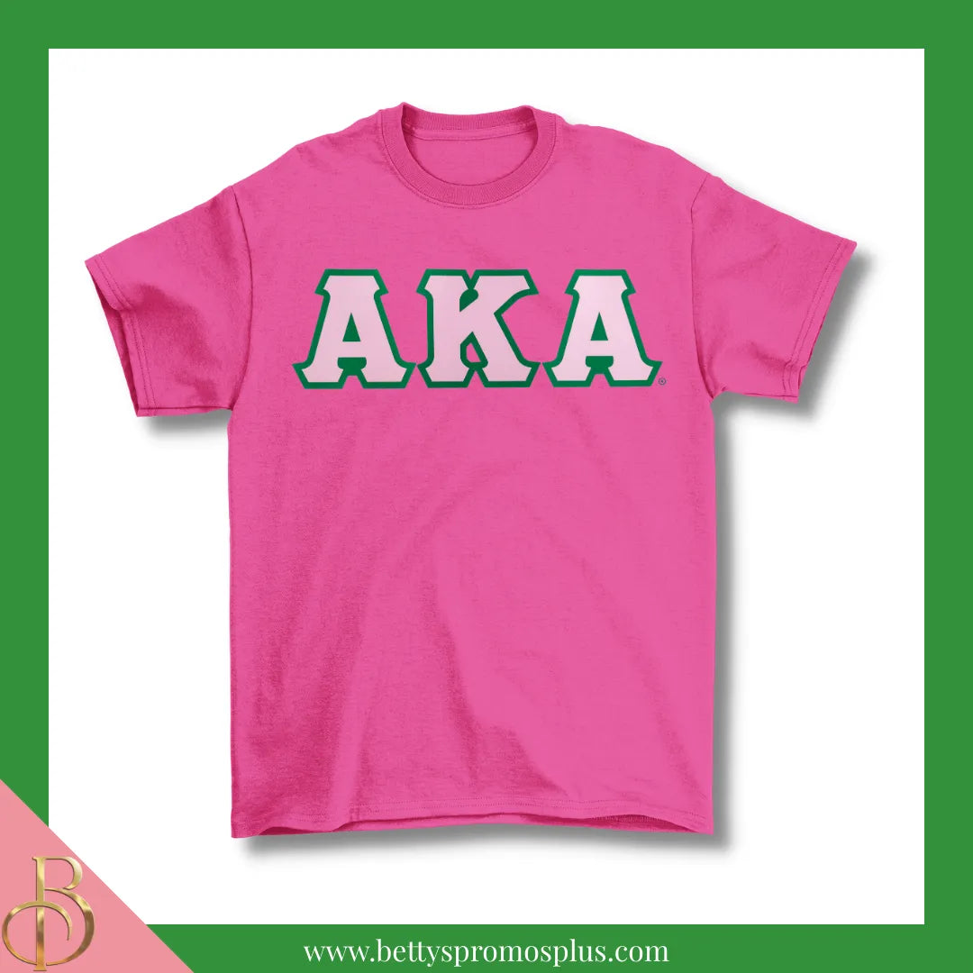 Alpha Kappa Alpha AKA Double Stitched Appliqué Embroidered Line T-Shirt-Hot Pink-Small-Alpha Kappa Alpha Paraphernalia-Alpha Kappa Alpha T-Shirts-Betty's Promos Plus