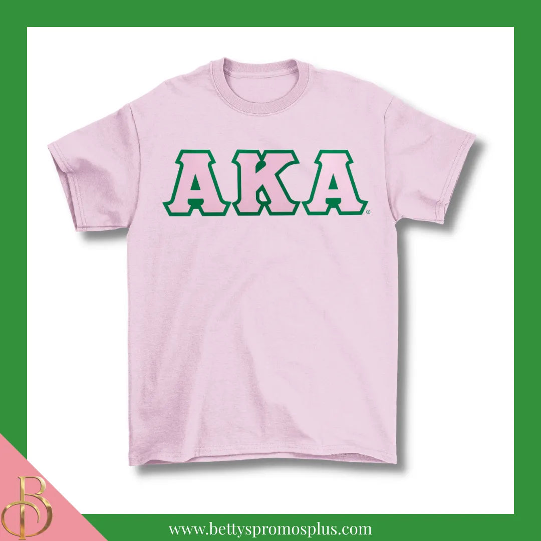 Alpha Kappa Alpha AKA Double Stitched Appliqué Embroidered Line T-Shirt-Pink-Small-Alpha Kappa Alpha Paraphernalia-Alpha Kappa Alpha T-Shirts-Betty's Promos Plus