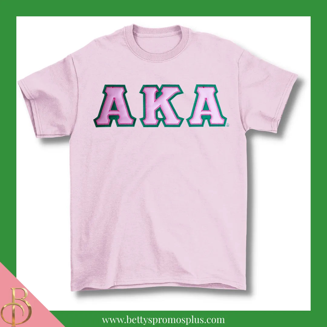 Alpha Kappa Alpha AKA Double Stitched Appliqué Embroidered Line T-Shirt-Pink-Small-Alpha Kappa Alpha Paraphernalia-Alpha Kappa Alpha T-Shirts-Betty's Promos Plus