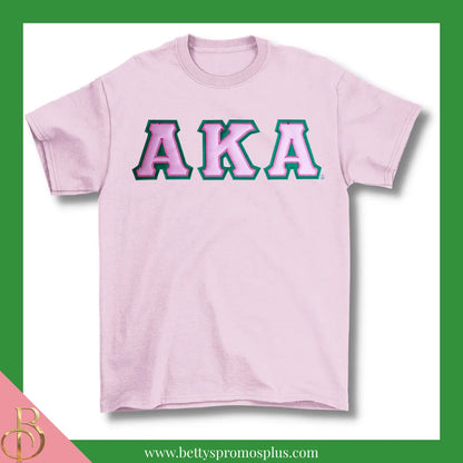 Alpha Kappa Alpha AKA Double Stitched Appliqué Embroidered Line T-Shirt-Pink-Small-Alpha Kappa Alpha Paraphernalia-Alpha Kappa Alpha T-Shirts-Betty's Promos Plus