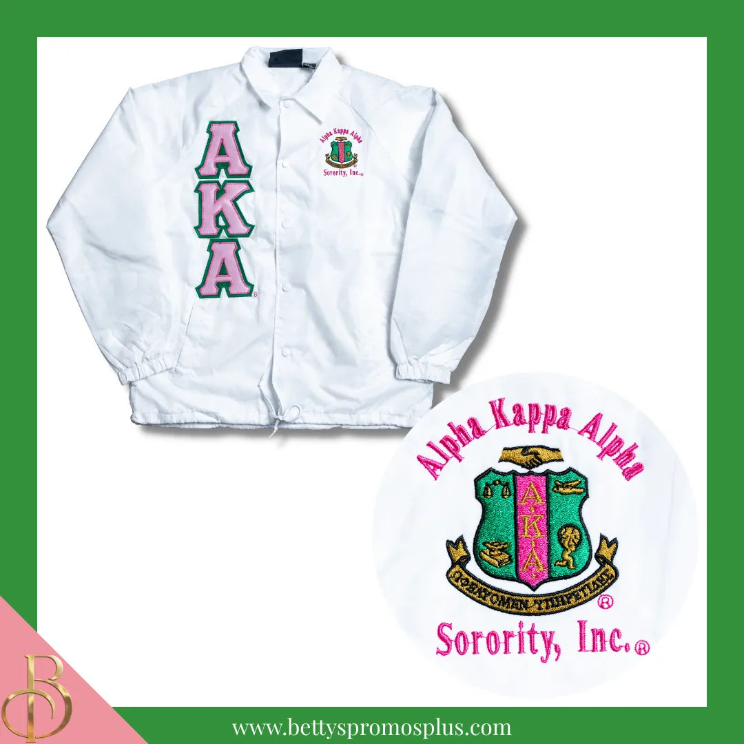 Alpha Kappa Alpha AKA Double-Stitched Embroidered Windbreaker Line Jacket-Alpha Kappa Alpha Paraphernalia-Alpha Kappa Alpha Line Jacket-Betty's Promos Plus