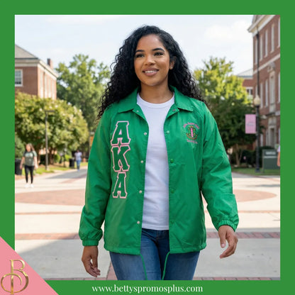Alpha Kappa Alpha AKA Double-Stitched Embroidered Windbreaker Line Jacket-Alpha Kappa Alpha Paraphernalia-Alpha Kappa Alpha Line Jacket-Betty's Promos Plus