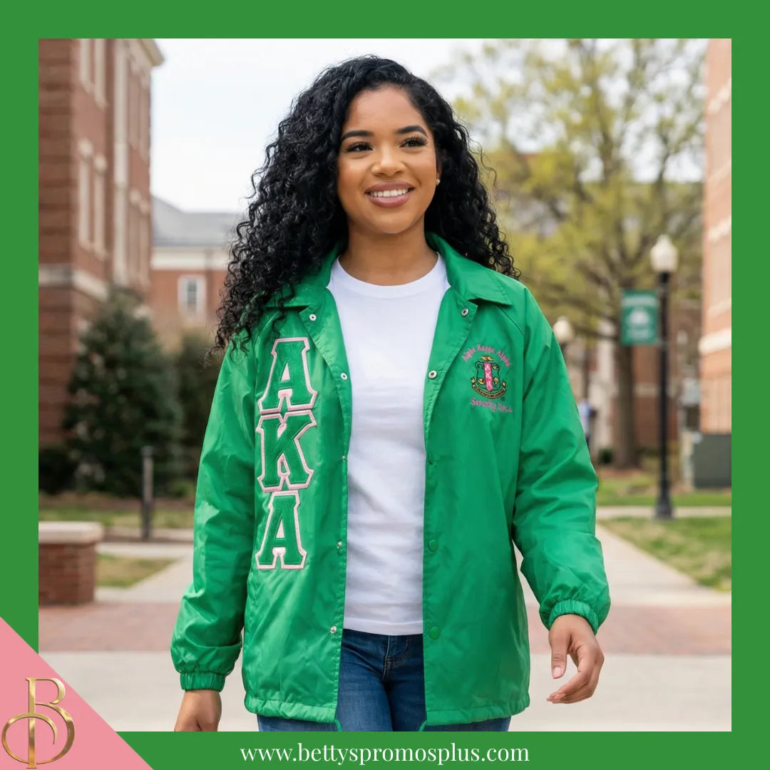 Alpha Kappa Alpha AKA Double-Stitched Embroidered Windbreaker Line Jacket-Alpha Kappa Alpha Paraphernalia-Alpha Kappa Alpha Line Jacket-Betty's Promos Plus