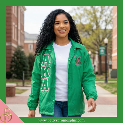 Alpha Kappa Alpha AKA Double-Stitched Embroidered Windbreaker Line Jacket-Alpha Kappa Alpha Paraphernalia-Alpha Kappa Alpha Line Jacket-Betty's Promos Plus