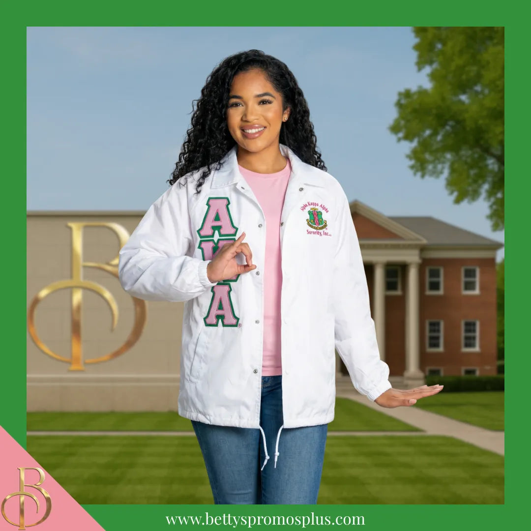 Alpha Kappa Alpha AKA Double-Stitched Embroidered Windbreaker Line Jacket-Alpha Kappa Alpha Paraphernalia-Alpha Kappa Alpha Line Jacket-Betty's Promos Plus