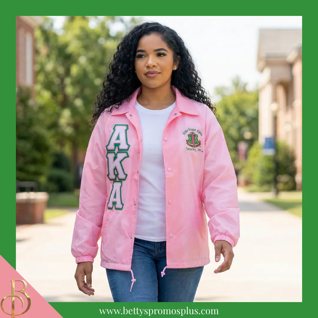 Alpha Kappa Alpha AKA Double-Stitched Embroidered Windbreaker Line Jacket-Alpha Kappa Alpha Paraphernalia-Alpha Kappa Alpha Line Jacket-Betty's Promos Plus