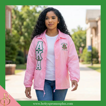 Alpha Kappa Alpha AKA Double-Stitched Embroidered Windbreaker Line Jacket-Alpha Kappa Alpha Paraphernalia-Alpha Kappa Alpha Line Jacket-Betty's Promos Plus