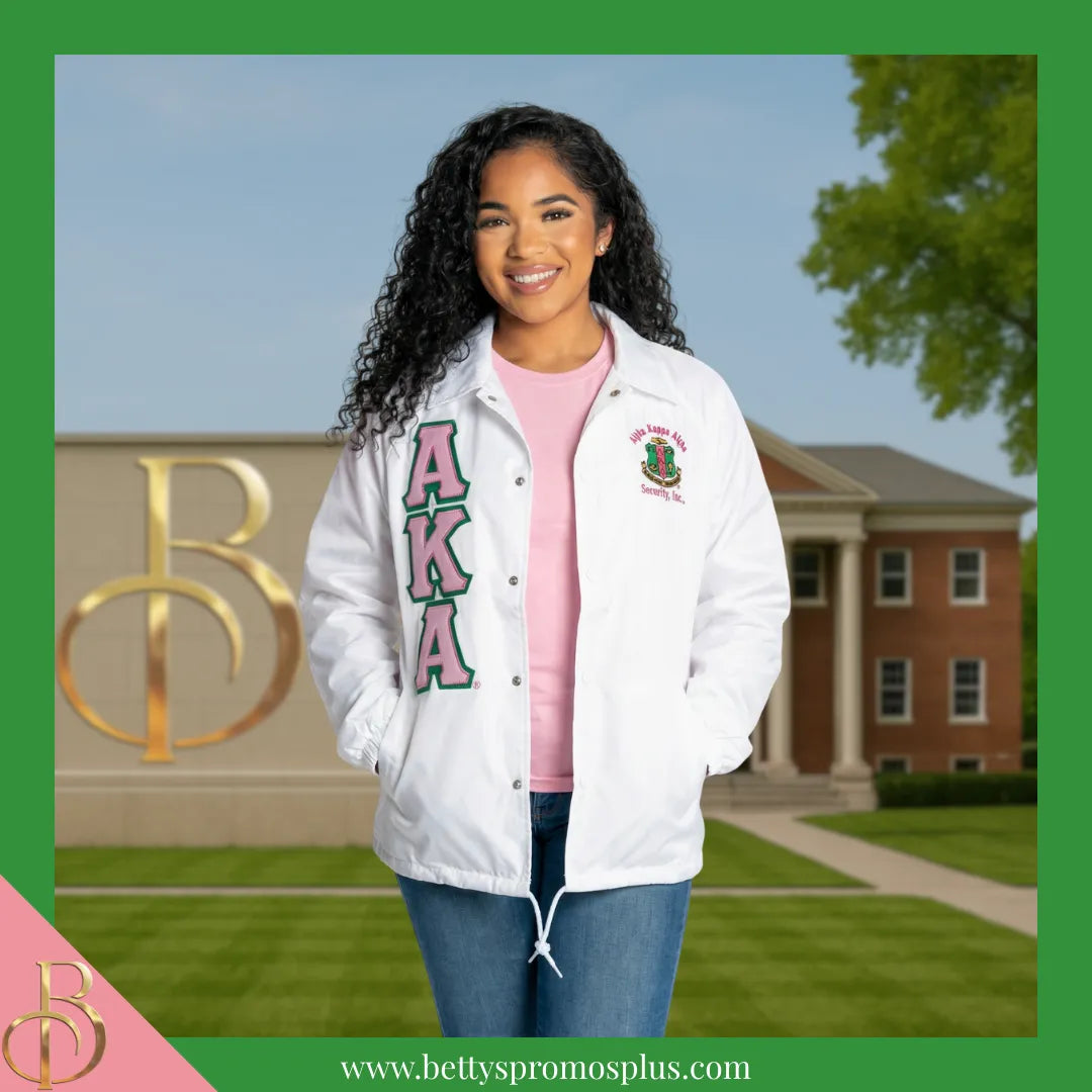 Alpha Kappa Alpha AKA Double-Stitched Embroidered Windbreaker Line Jacket-Alpha Kappa Alpha Paraphernalia-Alpha Kappa Alpha Line Jacket-Betty's Promos Plus