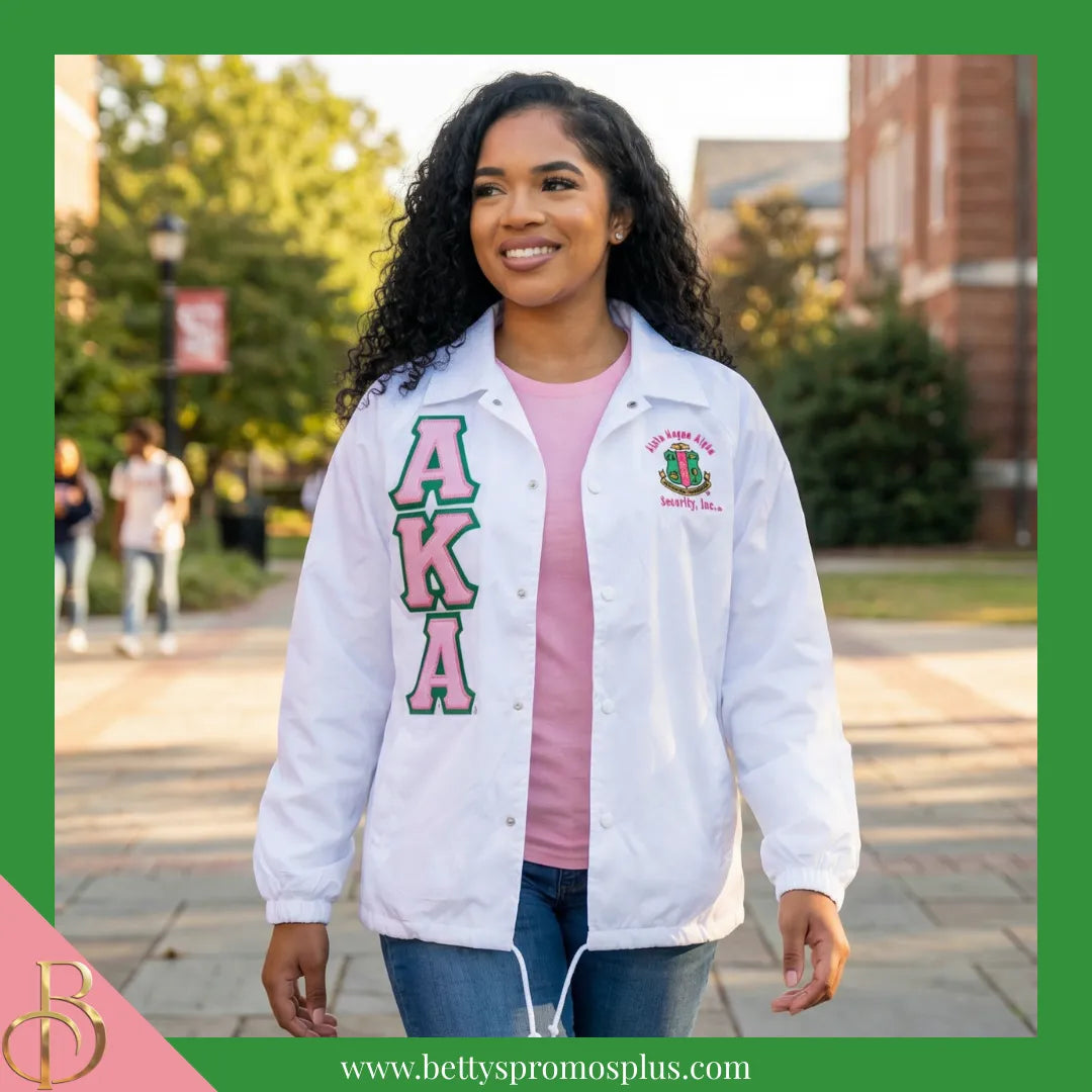 Alpha Kappa Alpha AKA Double-Stitched Embroidered Windbreaker Line Jacket-Alpha Kappa Alpha Paraphernalia-Alpha Kappa Alpha Line Jacket-Betty's Promos Plus