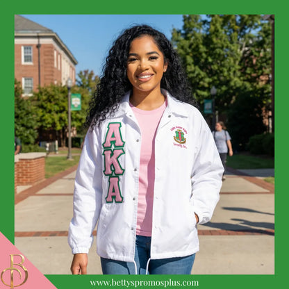 Alpha Kappa Alpha AKA Double-Stitched Embroidered Windbreaker Line Jacket-Alpha Kappa Alpha Paraphernalia-Alpha Kappa Alpha Line Jacket-Betty's Promos Plus