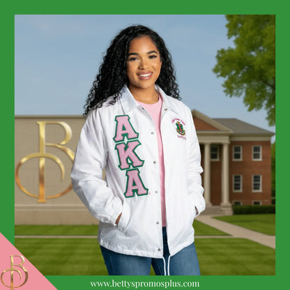 Alpha Kappa Alpha AKA Double-Stitched Embroidered Windbreaker Line Jacket-Alpha Kappa Alpha Paraphernalia-Alpha Kappa Alpha Line Jacket-Betty's Promos Plus