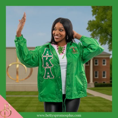 Alpha Kappa Alpha AKA Double-Stitched Embroidered Windbreaker Line Jacket-Alpha Kappa Alpha Paraphernalia-Alpha Kappa Alpha Line Jacket-Betty's Promos Plus