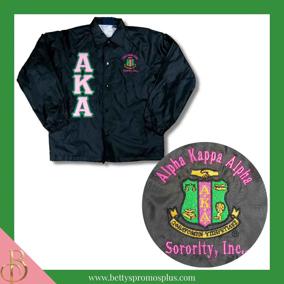 Alpha Kappa Alpha AKA Double-Stitched Embroidered Windbreaker Line Jacket-Alpha Kappa Alpha Paraphernalia-Alpha Kappa Alpha Line Jacket-Betty's Promos Plus