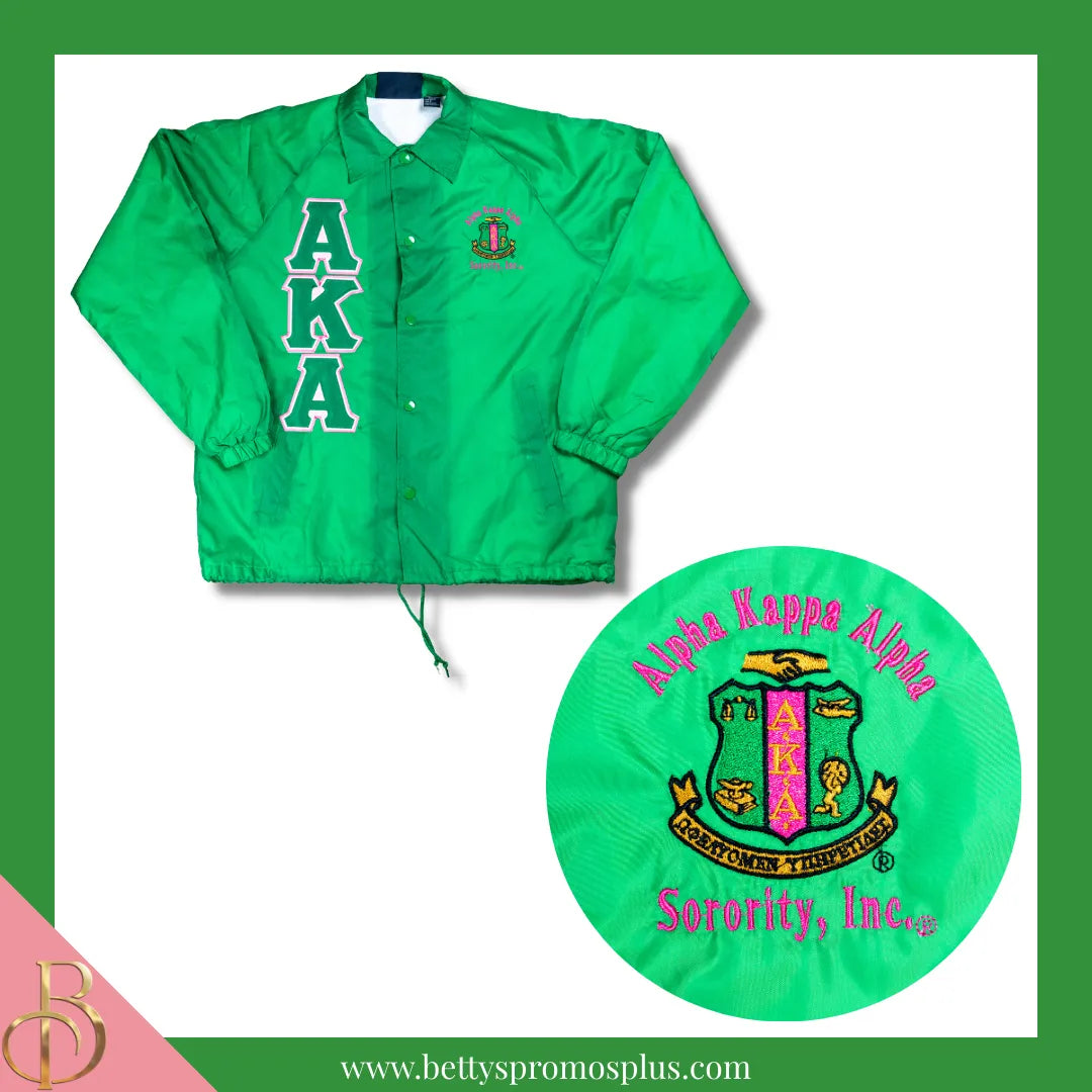 Alpha Kappa Alpha AKA Double-Stitched Embroidered Windbreaker Line Jacket-Alpha Kappa Alpha Paraphernalia-Alpha Kappa Alpha Line Jacket-Betty's Promos Plus