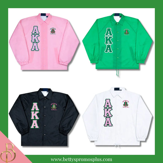 Alpha Kappa Alpha AKA Double-Stitched Embroidered Windbreaker Line Jacket-Alpha Kappa Alpha Paraphernalia-Alpha Kappa Alpha Line Jacket-Betty's Promos Plus