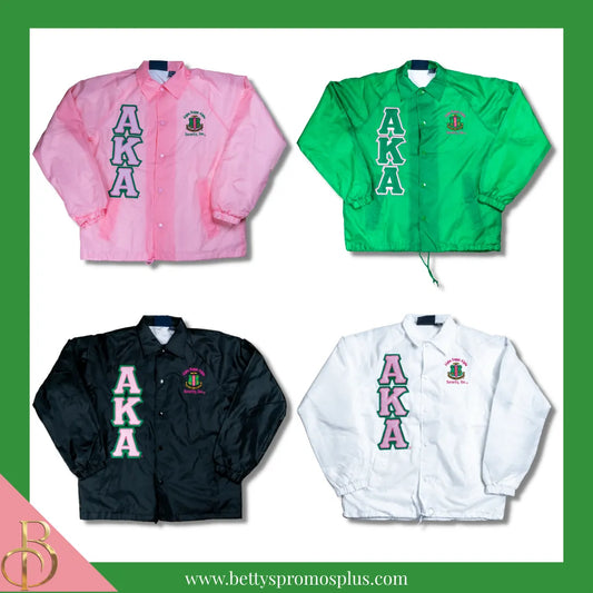 Alpha Kappa Alpha AKA Double-Stitched Embroidered Windbreaker Line Jacket-Alpha Kappa Alpha Paraphernalia-Alpha Kappa Alpha Line Jacket-Betty's Promos Plus