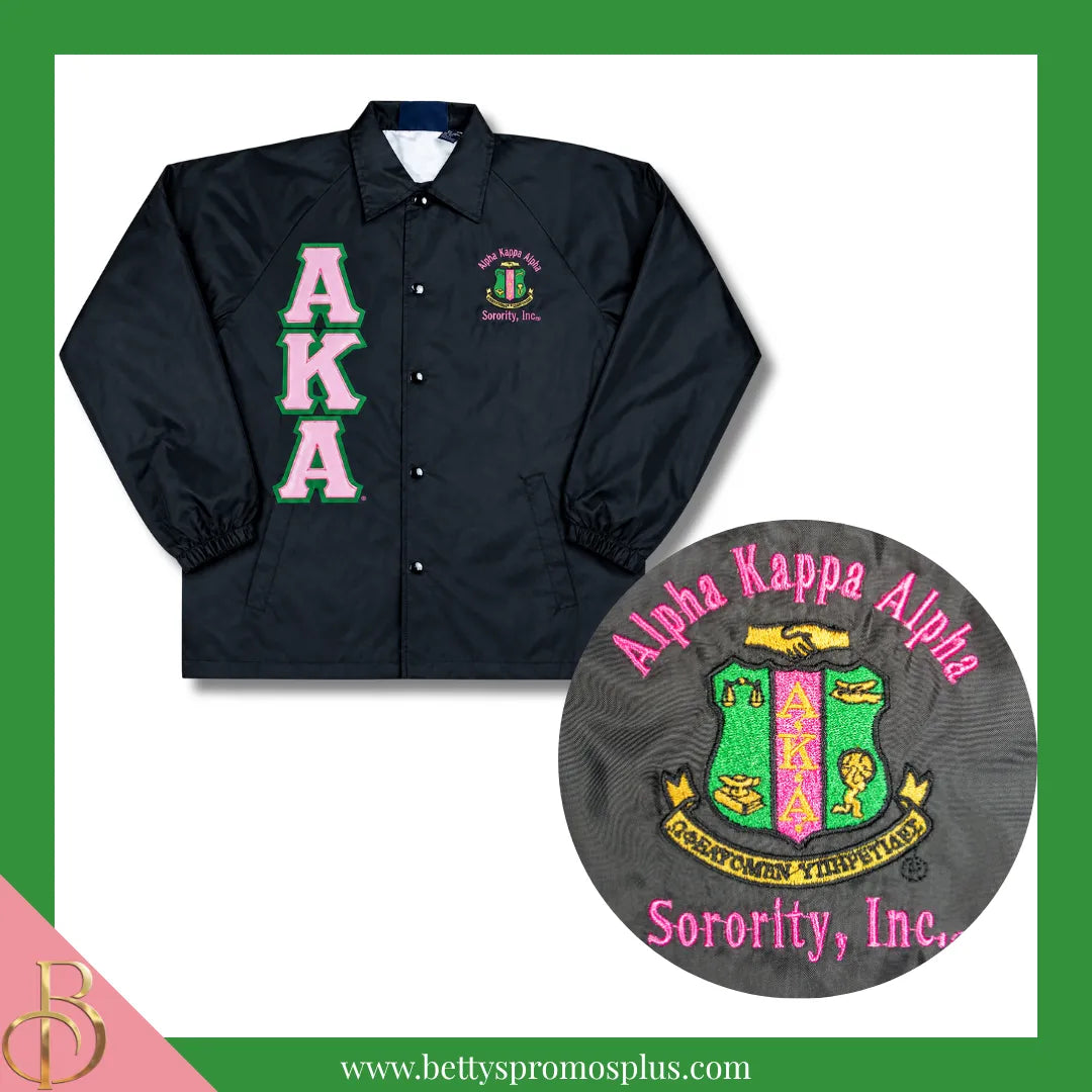 Alpha Kappa Alpha AKA Double-Stitched Embroidered Windbreaker Line Jacket-Black-Small-Alpha Kappa Alpha Paraphernalia-Alpha Kappa Alpha Line Jacket-Betty's Promos Plus