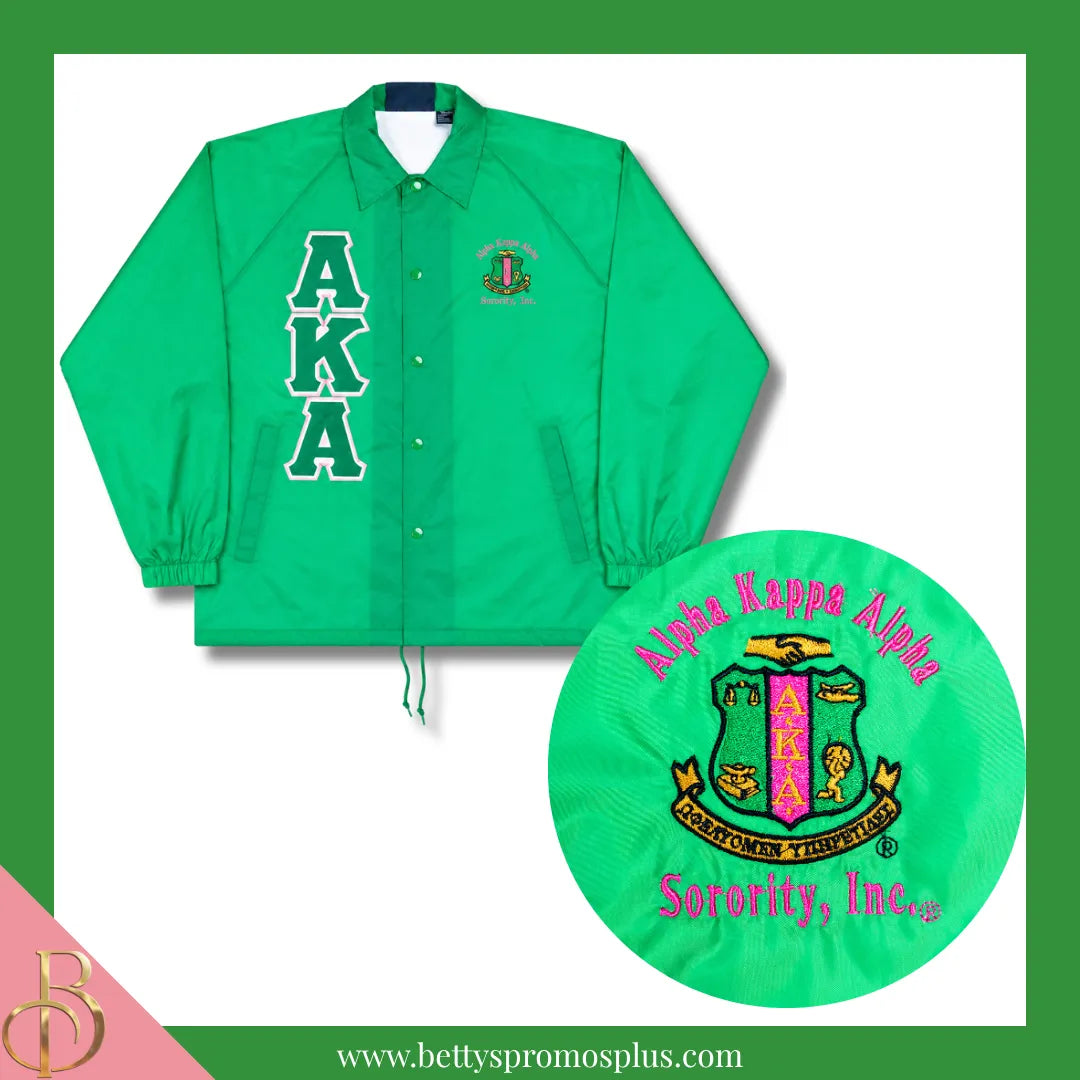 Alpha Kappa Alpha AKA Double-Stitched Embroidered Windbreaker Line Jacket-Green-Small-Alpha Kappa Alpha Paraphernalia-Alpha Kappa Alpha Line Jacket-Betty's Promos Plus