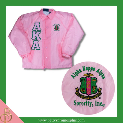 Alpha Kappa Alpha AKA Double-Stitched Embroidered Windbreaker Line Jacket-Pink-Small-Alpha Kappa Alpha Paraphernalia-Alpha Kappa Alpha Line Jacket-Betty's Promos Plus