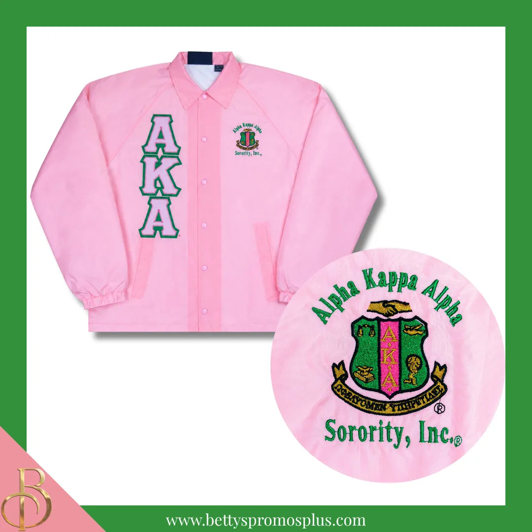 Alpha Kappa Alpha AKA Double-Stitched Embroidered Windbreaker Line Jacket-Pink-Small-Alpha Kappa Alpha Paraphernalia-Alpha Kappa Alpha Line Jacket-Betty's Promos Plus