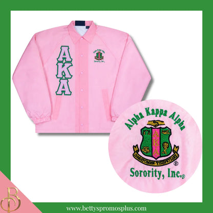 Alpha Kappa Alpha AKA Double-Stitched Embroidered Windbreaker Line Jacket-Pink-Small-Alpha Kappa Alpha Paraphernalia-Alpha Kappa Alpha Line Jacket-Betty's Promos Plus
