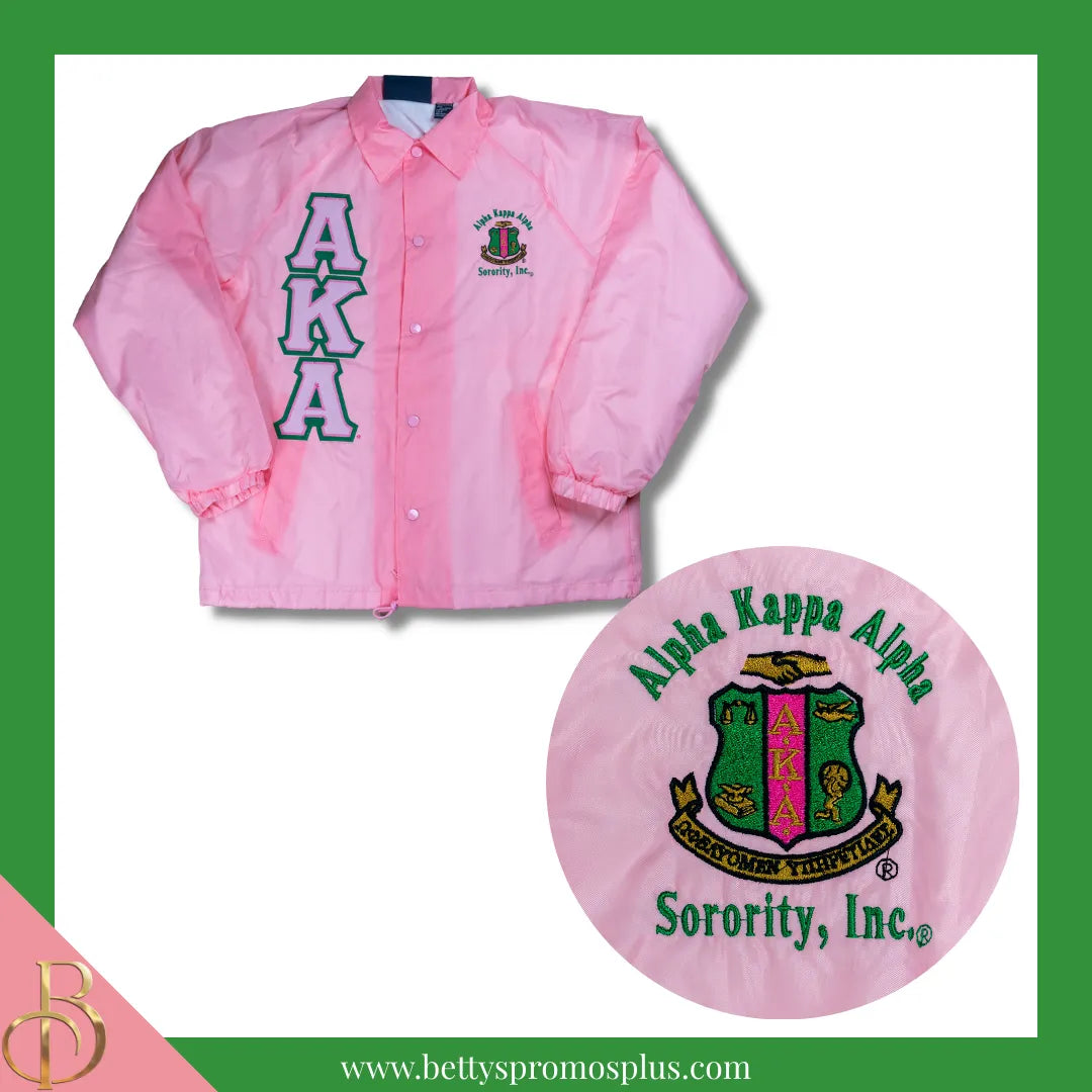 Alpha Kappa Alpha AKA Double-Stitched Embroidered Windbreaker Line Jacket-Pink-Small-Alpha Kappa Alpha Paraphernalia-Alpha Kappa Alpha Line Jacket-Betty's Promos Plus