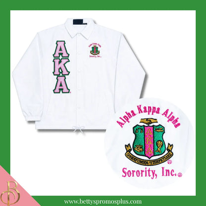 Alpha Kappa Alpha AKA Double-Stitched Embroidered Windbreaker Line Jacket-White-Small-Alpha Kappa Alpha Paraphernalia-Alpha Kappa Alpha Line Jacket-Betty's Promos Plus