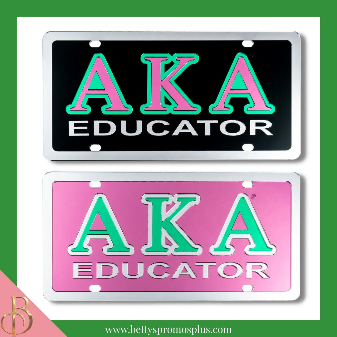 Alpha Kappa Alpha AKA Educator Laser Engraved Mirrored Acrylic Auto Tag License Plate-Alpha Kappa Alpha Paraphernalia-Alpha Kappa Alpha Auto Tag-Betty's Promos Plus