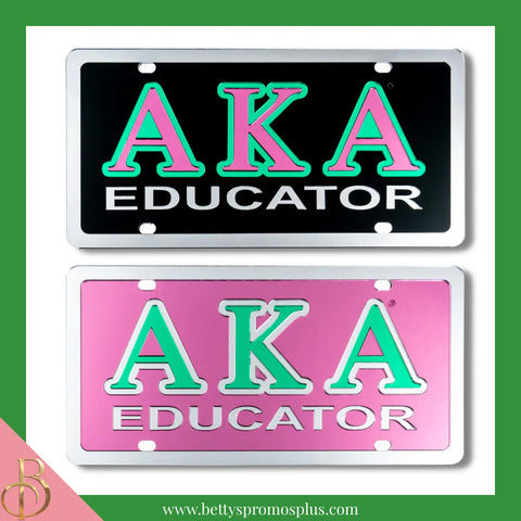 Alpha Kappa Alpha AKA Educator Laser Engraved Mirrored Acrylic Auto Tag License Plate-Alpha Kappa Alpha Paraphernalia-Alpha Kappa Alpha Auto Tag-Betty's Promos Plus