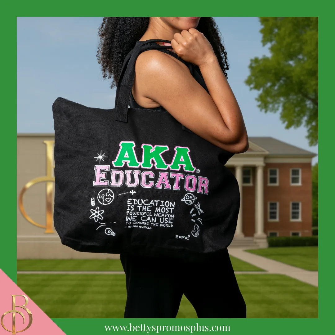 Alpha Kappa Alpha AKA Educator Screen Printed Tote Bag-Alpha Kappa Alpha Paraphernalia-Alpha Kappa Alpha Tote Bags-Betty's Promos Plus
