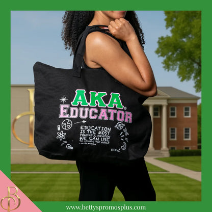 Alpha Kappa Alpha AKA Educator Screen Printed Tote Bag-Alpha Kappa Alpha Paraphernalia-Alpha Kappa Alpha Tote Bags-Betty's Promos Plus