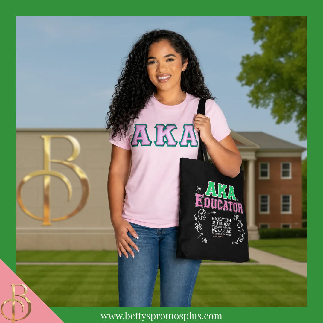 Alpha Kappa Alpha AKA Educator Screen Printed Tote Bag-Alpha Kappa Alpha Paraphernalia-Alpha Kappa Alpha Tote Bags-Betty's Promos Plus