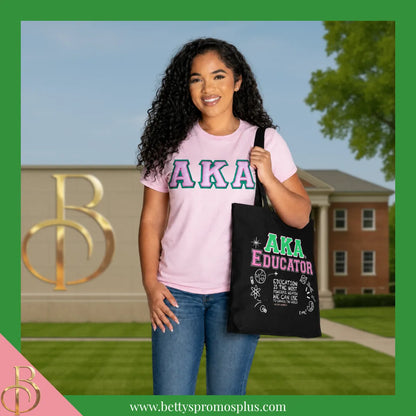 Alpha Kappa Alpha AKA Educator Screen Printed Tote Bag-Alpha Kappa Alpha Paraphernalia-Alpha Kappa Alpha Tote Bags-Betty's Promos Plus