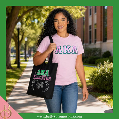 Alpha Kappa Alpha AKA Educator Screen Printed Tote Bag-Alpha Kappa Alpha Paraphernalia-Alpha Kappa Alpha Tote Bags-Betty's Promos Plus