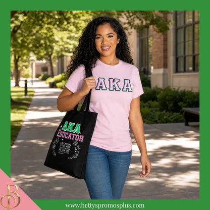 Alpha Kappa Alpha AKA Educator Screen Printed Tote Bag-Alpha Kappa Alpha Paraphernalia-Alpha Kappa Alpha Tote Bags-Betty's Promos Plus