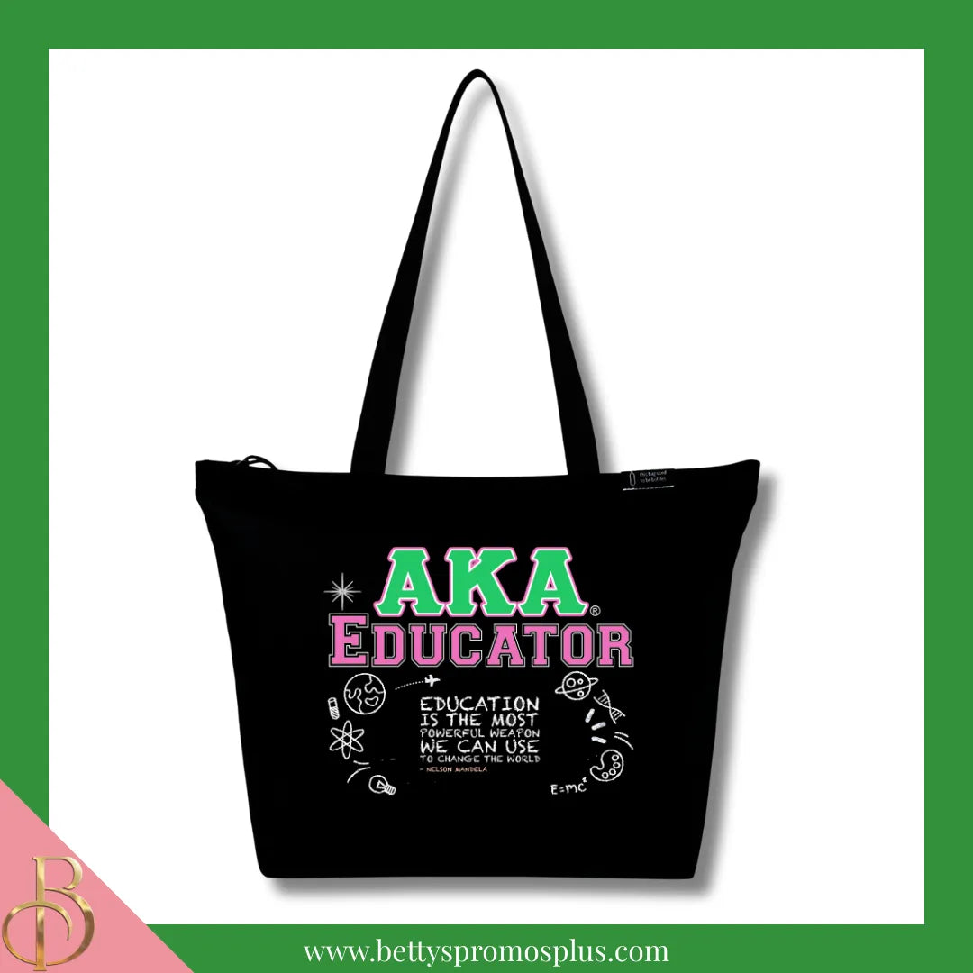 Alpha Kappa Alpha AKA Educator Screen Printed Tote Bag-Alpha Kappa Alpha Paraphernalia-Alpha Kappa Alpha Tote Bags-Betty's Promos Plus