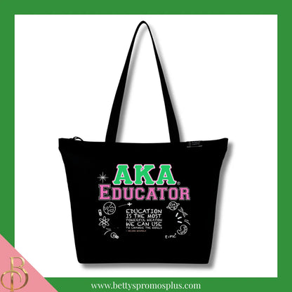 Alpha Kappa Alpha AKA Educator Screen Printed Tote Bag-Black-Alpha Kappa Alpha Paraphernalia-Alpha Kappa Alpha Tote Bags-Betty's Promos Plus