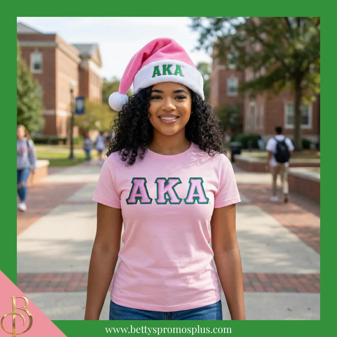 Alpha Kappa Alpha AKA Embroidered Greek Letters Deluxe Santa Hat-Alpha Kappa Alpha Paraphernalia-Alpha Kappa Alpha Hats-Betty's Promos Plus