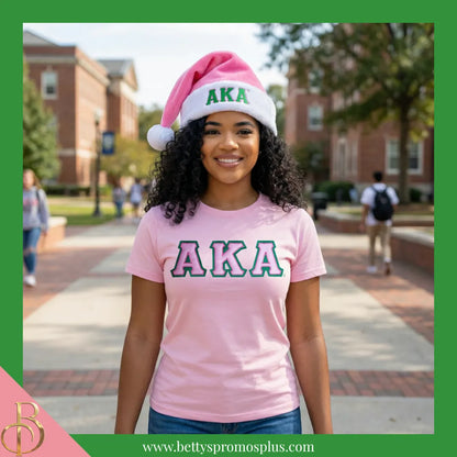 Alpha Kappa Alpha AKA Embroidered Greek Letters Deluxe Santa Hat-Alpha Kappa Alpha Paraphernalia-Alpha Kappa Alpha Hats-Betty's Promos Plus