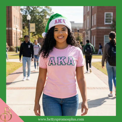Alpha Kappa Alpha AKA Embroidered Greek Letters Deluxe Santa Hat-Alpha Kappa Alpha Paraphernalia-Alpha Kappa Alpha Hats-Betty's Promos Plus