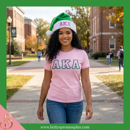 Alpha Kappa Alpha AKA Embroidered Greek Letters Deluxe Santa Hat-Alpha Kappa Alpha Paraphernalia-Alpha Kappa Alpha Hats-Betty's Promos Plus