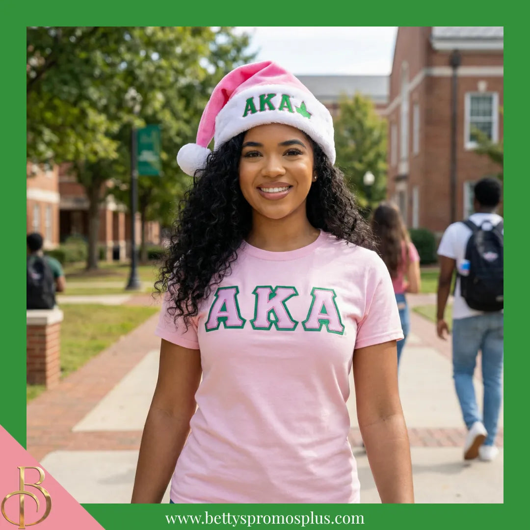 Alpha Kappa Alpha AKA Embroidered Greek Letters Deluxe Santa Hat-Alpha Kappa Alpha Paraphernalia-Alpha Kappa Alpha Hats-Betty's Promos Plus