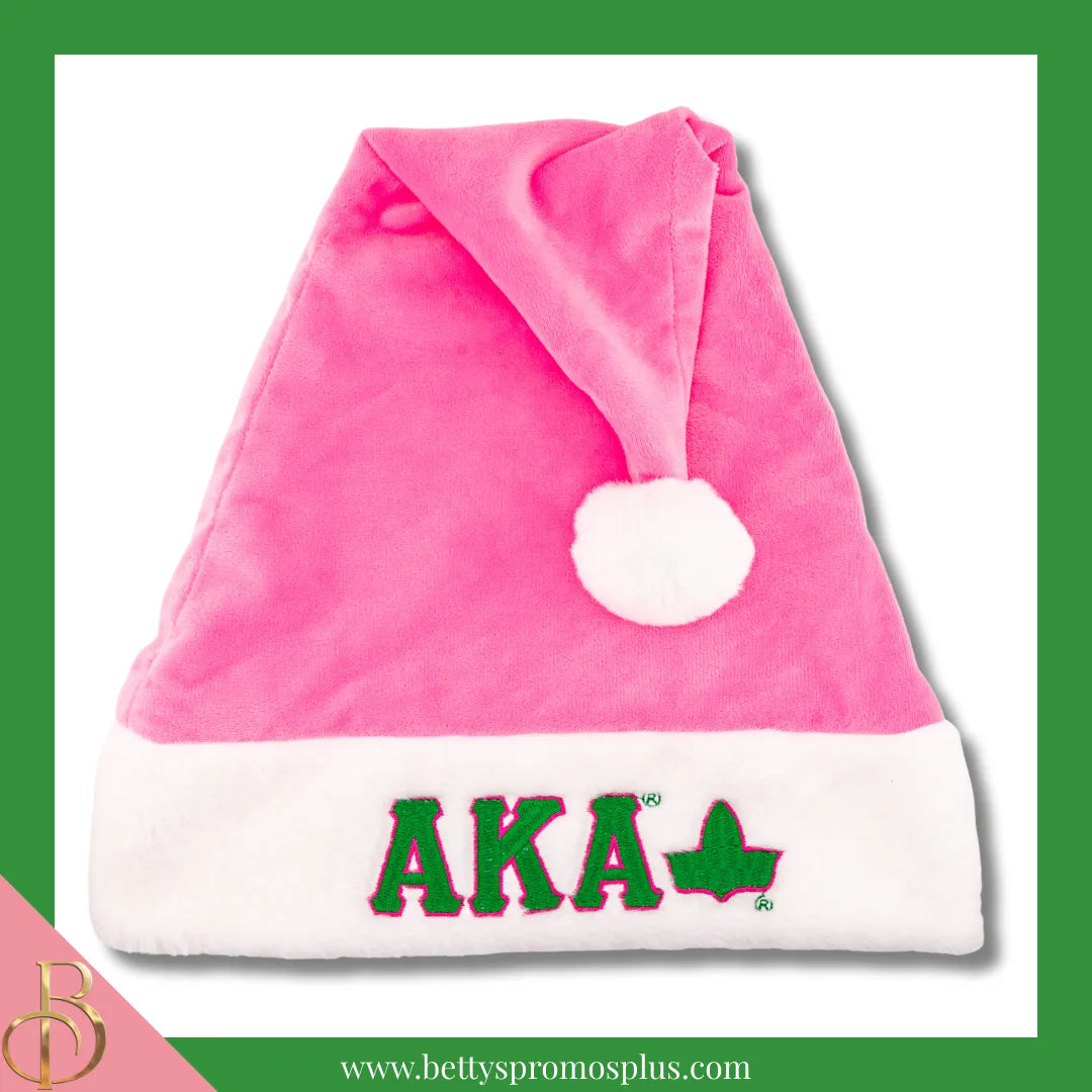 Alpha Kappa Alpha AKA Embroidered Greek Letters Deluxe Santa Hat-Alpha Kappa Alpha Paraphernalia-Alpha Kappa Alpha Hats-Betty's Promos Plus