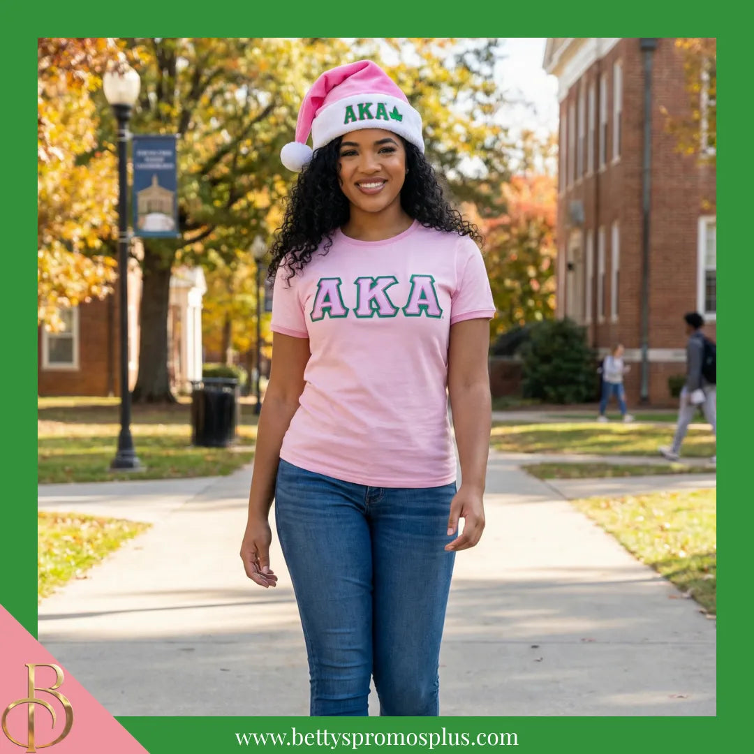 Alpha Kappa Alpha AKA Embroidered Greek Letters Deluxe Santa Hat-Alpha Kappa Alpha Paraphernalia-Alpha Kappa Alpha Hats-Betty's Promos Plus