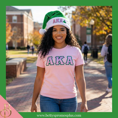Alpha Kappa Alpha AKA Embroidered Greek Letters Deluxe Santa Hat-Alpha Kappa Alpha Paraphernalia-Alpha Kappa Alpha Hats-Betty's Promos Plus