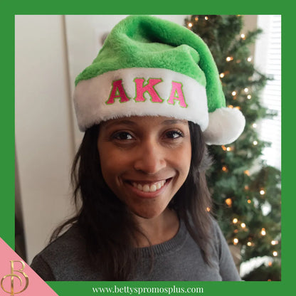 Alpha Kappa Alpha AKA Embroidered Greek Letters Deluxe Santa Hat-Alpha Kappa Alpha Paraphernalia-Alpha Kappa Alpha Hats-Betty's Promos Plus